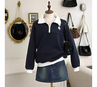 Shein Sudadera con capucha minimalista y elegante de unicolor con media cartera de contraste, adecuada para salidas, escuela, transporte y otras ocasiones d