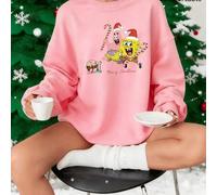 Shein Sudadera con capucha navideña informal con estampado de Bob Esponja y Patricio, forrada de polar y hombros caídos, con un diseño navideño de dibujos a