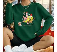 Shein Sudadera con capucha navideña informal con estampado de Bob Esponja y Patricio, forrada de polar y hombros caídos, con un diseño navideño de dibujos a