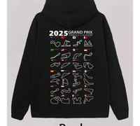 Shein Sudadera con capucha para hombre con diseño de carreras de F1 con estampado del calendario de carreras "GRAND PRIX 2025", mangas largas, elegante suda