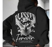 Shein Sudadera con capucha para hombre K-GLORY, nuevo estilo callejero de otoño/invierno con estampado de paloma de la paz y eslogan en inglés, forro térmic