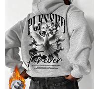 Shein Sudadera con capucha para hombre K-GLORY, nuevo estilo callejero de otoño/invierno con estampado de paloma de la paz y eslogan en inglés, forro térmic