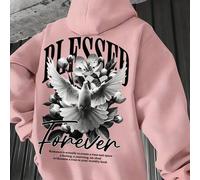 Shein Sudadera con capucha para hombres K-GLORY, nuevo estilo callejero de otoño/invierno con estampado de paloma de la paz y eslogan en inglés, forro térmi