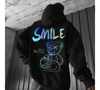 Shein Sudadera con capucha para hombres Zrgoth, nueva llegada de otoño/invierno, estilo callejero con estampado de oso y eslogan en inglés, bolsillo canguro