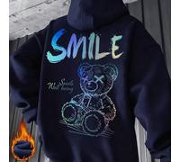 Shein Sudadera con capucha para hombres Zrgoth, nuevo estilo callejero de otoño/invierno con estampado de oso y eslogan en inglés, bolsillo canguro suelto,
