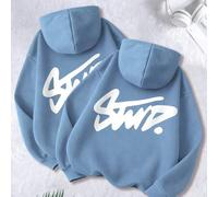 Shein Sudadera con capucha para mujer, conjunto de 2 piezas Tejido de mezcla de algodón Presenta un estampado del logotipo 'STWD' escrito a mano Interior fo