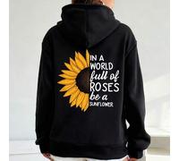 Shein Sudadera con capucha para mujer, de algodón, con frase inspiradora de girasol <<Sé tú misma», con forro polar, para otoño/invierno, con forro cálido y