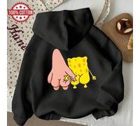 Shein Sudadera con capucha para mujer, top de algodón para otoño e invierno, divertida animación de dibujos animados con estampado de Bob Esponja y Patricio