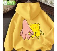 Shein Sudadera con capucha para mujer, top de algodón para otoño e invierno, divertida animación de dibujos animados con estampado de Bob Esponja y Patricio