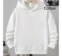 Shein Sudadera con capucha para niño, de manga larga, hombros caídos, corte holgado, color blanco liso. Su tejido rico en algodón garantiza comodidad y suav