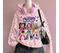 Shein Sudadera con capucha para otoño e invierno para niña joven, estampado de grupo de chicas de dibujos animados lindos, K-Pop Superstars, lunares