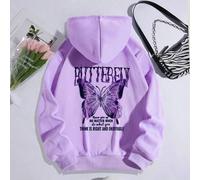 Shein Sudadera con capucha térmica con cordón y gráfico de mariposa y eslogan MARIPOSA Nunca te rindas NO IMPORTA CUÁNDO Haz lo que PIENSES QUE ES CORRECTO