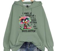Shein Sudadera con cordón y bolsillos con estampado "Me levanto todos los días con una buena actitud y luego pasan los idiotas" para mujer talla grande. Sud