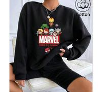 Shein Sudadera con cuello redondo, color liso, extragrande y con estampado de Los Vengadores. Camiseta de algodón para mujer. Estilo universitario urbano pa