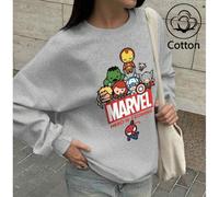 Shein Sudadera con cuello redondo, color liso, talla grande y estampado de Los Vengadores, de algodón, ideal para primavera y verano. Ideal para uso deporti