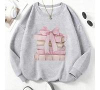 Shein Sudadera con cuello redondo con estampado de libros y lazos, ideal para volver al colegio - Suave, lavable y versátil - Uso diario casual para otoño/i