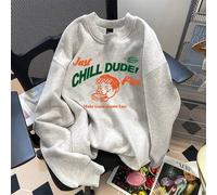 Shein Sudadera con cuello redondo y forro polar "¡Tranquilo tío! Sólo relájate" con gráfico de niño relajado, sudadera casual y versátil de color gris clási