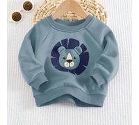 Shein Sudadera con cuello redondo y mangas raglán con estampado de león de dibujos animados para bebé niño