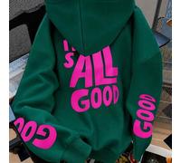 Shein Sudadera con estampado ALL, sudadera casual de manga larga con bolsillo para mujer talla grande, adecuada para atuendos de invierno, vacaciones, playa