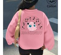 Shein Sudadera con estampado de Campanilla y Pokémon, cuello redondo, color liso, talla grande, para mujer, tops de algodón, hombros caídos, cómoda, ideal p