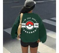 Shein Sudadera con estampado de letras de Pokémon, estilo casual unisex, corte holgado, material cómodo, imprescindible para los fanáticos, adecuada para us