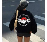 Shein Sudadera con estampado de letras de Pokémon, estilo casual unisex, corte holgado, material cómodo, imprescindible para los fanáticos, adecuada para us