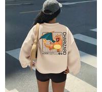 Shein Sudadera con estampado gráfico de Pokémon Charizard n.° 006 para mujer, estilo casual, corte holgado, tela suave, adecuada para uso diario, primavera