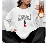 Shein Sudadera con estampado gráfico de Spider-Man de Marvel, sudadera holgada de algodón con forro polar, parte superior con cuello redondo con estampado d