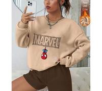 Shein Sudadera con estampado gráfico de Spider-Man de Marvel, sudadera holgada de algodón con forro polar, parte superior con cuello redondo con estampado d