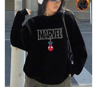 Shein Sudadera con estampado gráfico de Spider-Man de Marvel, sudadera holgada de algodón con forro polar, parte superior con cuello redondo con estampado d