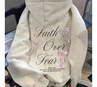 Shein Sudadera con estampado gráfico de texto bíblico de Jesús Cristo y salmo "La fe sobre el miedo", atuendo de aeropuerto, atuendos de otoño para volver a