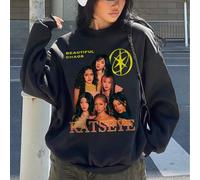 Shein Sudadera con hombros caídos para mujer, top de algodón, colección KATSEYE, tema <<BEAUTIFUL CHAOS», sudadera con capucha y cuello redondo con forro po