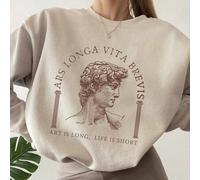 Shein Sudadera con hombros caídos y gráfico de letras y números "ARS LONGA VITA BREVIS" (El arte es largo, la vida es corta), manga larga, para mujeres, gra