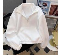 Shein Sudadera corta con hombros caídos, cremallera y media cartera para niña adolescente, color blanco