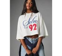 Shein Sudadera corta holgada de cuello redondo y manga corta con estampado gráfico Soho New York 92