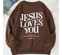 Shein Sudadera cuello redondo con estampado de la letra "JESÚS" - "JESÚS TE AMA, LO AMAMOS PORQUE ÉL NOS AMÓ PRIMERO" 1 JUAN 4:19, Tops de manga larga