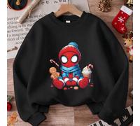 Shein Sudadera de algodón con hombros caídos para niño, top con estampado navideño de Spider-Man, sudadera informal holgada, sudadera de cuello redondo cáli