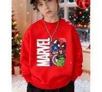 Shein Sudadera de algodón con hombros caídos para niño, top con estampado navideño de Spider-Man, sudadera informal holgada, sudadera de cuello redondo cáli
