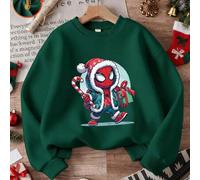 Shein Sudadera de algodón con hombros caídos para niño, top con estampado navideño de Spider-Man, sudadera informal holgada, sudadera de cuello redondo cáli