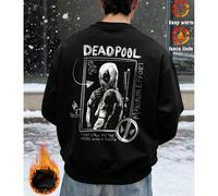Shein Sudadera de algodón para hombre, con estampado de Deadpool, estilo oversize, gruesa, cálida, de cuello redondo y corte holgado, ideal para climas frío