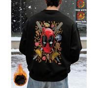 Shein Sudadera de algodón para hombre, con estampado de Deadpool, estilo oversize, gruesa, cálida, de cuello redondo y corte holgado, ideal para climas frío