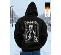 Shein Sudadera de algodón para hombre, con estampado de Deadpool, estilo oversize, gruesa, cálida, de cuello redondo y corte holgado, ideal para climas frío