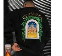 Shein Sudadera de algodón para hombre, sudadera con estampado de castillo iluminado por la luna, sudadera negra con hombros caídos para hombre, sudadera hol