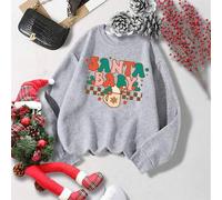 Shein Sudadera de cuello redondo acanalada para mujer, jersey de punto grueso y oversize, sudadera de felpa con gráfico navideño "SANTA BABY", con estampado