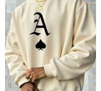 Shein Sudadera de cuello redondo beige con estampado de elementos de póker, casual y versátil para hombres