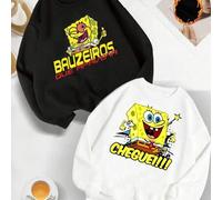 Shein Sudadera de cuello redondo con bloques de color en blanco y negro de la serie enérgica y caprichosa de Bob Esponja Aspectos destacados del diseño Impr