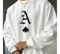 Shein Sudadera de cuello redondo con estampado de elementos de póker versátil y casual para hombres, color albaricoque