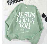 Shein Sudadera de cuello redondo con estampado de la letra JESÚS, JESÚS TE AMA, LO AMAMOS PORQUE ÉL NOS AMÓ PRIMERO 1 JUAN 4:19, Tops de manga larga