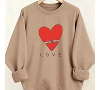 Shein Sudadera de cuello redondo de felpa para mujer, forro cálido de otoño e invierno, sudadera de cuello redondo de gran tamaño, estampado de corazón, par