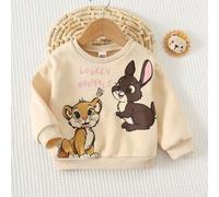 Shein Sudadera de cuello redondo de manga larga con estampado de león y conejo de dibujos animados para niña, cómoda, versátil, de moda casual y estilo bási